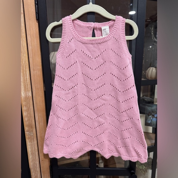 H&M Pointelle knit Romper pink toddler girl sleeveless scalloped crochet - Picture 6 of 7